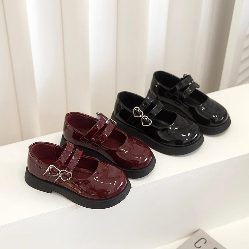 Summer Girl's Princess Shoe Shallow Hook-loop Heart Chunky Round Toe Sweet Kid's Flat Shoe Solid Colors Anti-slip Children Shoe