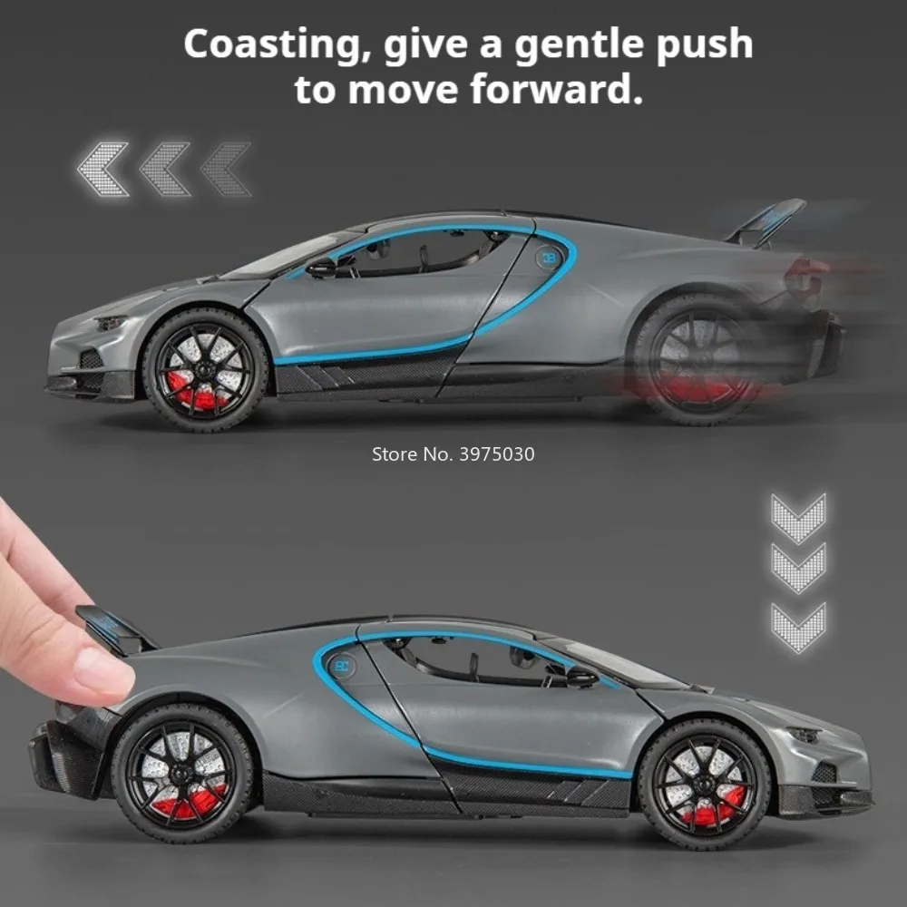 รถของเล่นบูกัตติ ทูร์บิญอง ขนาด 1:24 พร้อมระบบดึงหลัง มีไฟ มีเสียงเพลง รถสปอร์ตจิ๋ว สามารถพ่นละอองน้ำได้ เหมาะสำหรับเด็กเพื่อการศึกษาและความบันเทิง