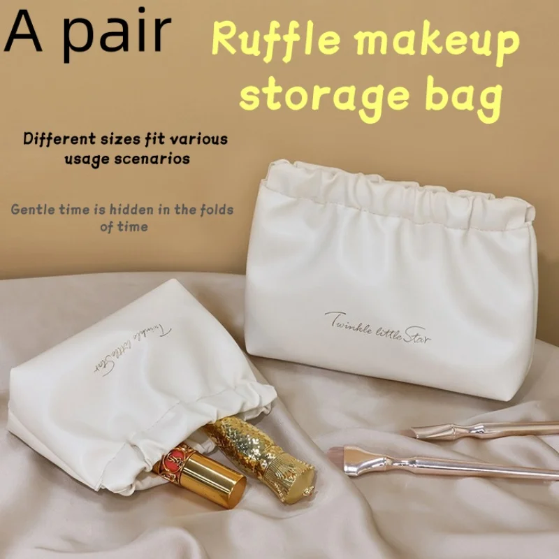 1pcs A Pair Ruched Makeup Bag Automatic Opening and Closing Elastic Bag Travel Portable Storage Bag Lipstick Data Cable Bag