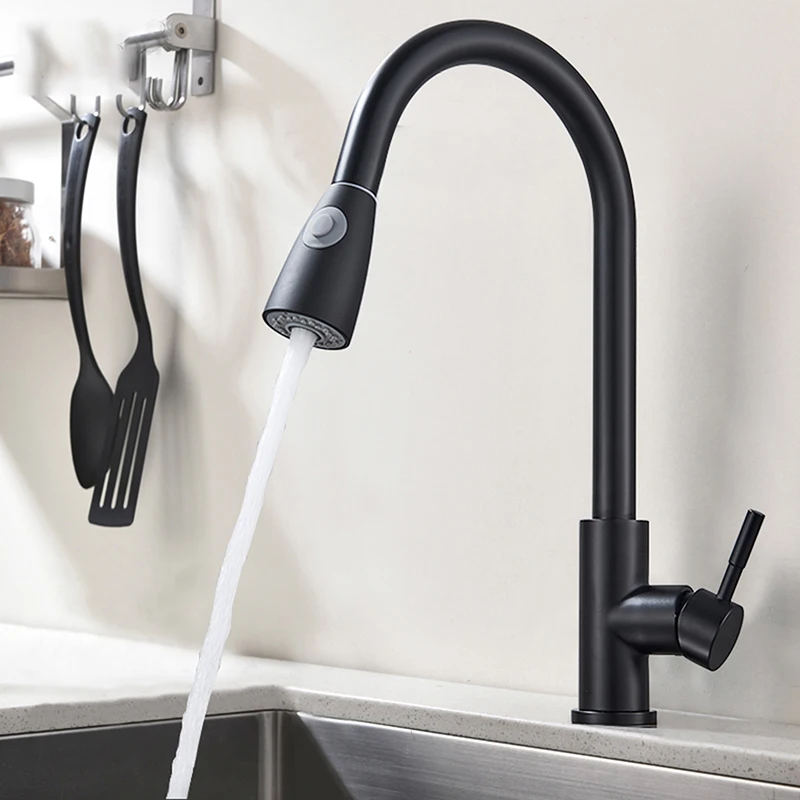 

Water Pull Out Kitchen Sink Faucet Single Handle Hot Cold Water Tap Deck Mounted Stream Sprayer Kitchen Mixer Tap for Bathroom
