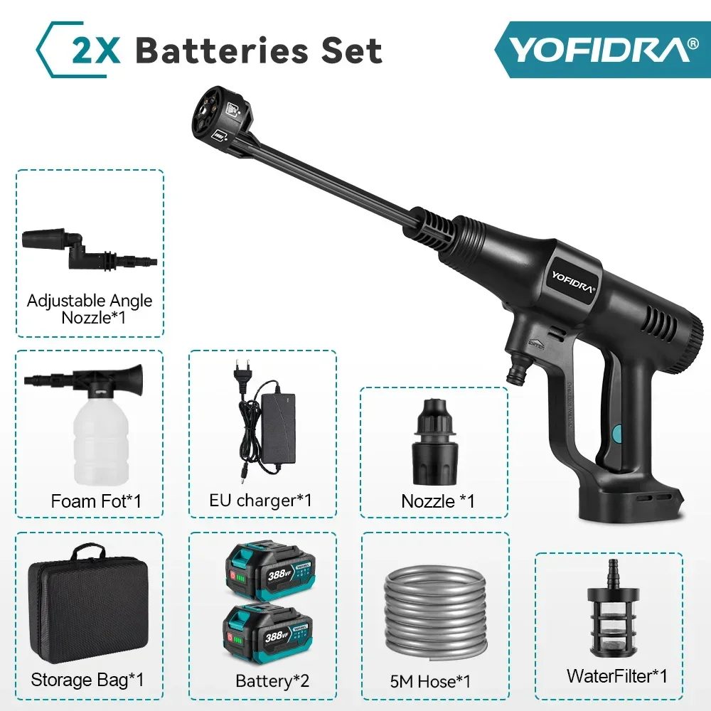 YOFIDRA 6IN1 200Bar Borstelloze Hogedruk Autowasser Waterpistool Huishoudelijke Reiniger Was Spuitpistool Voor Makita Accu