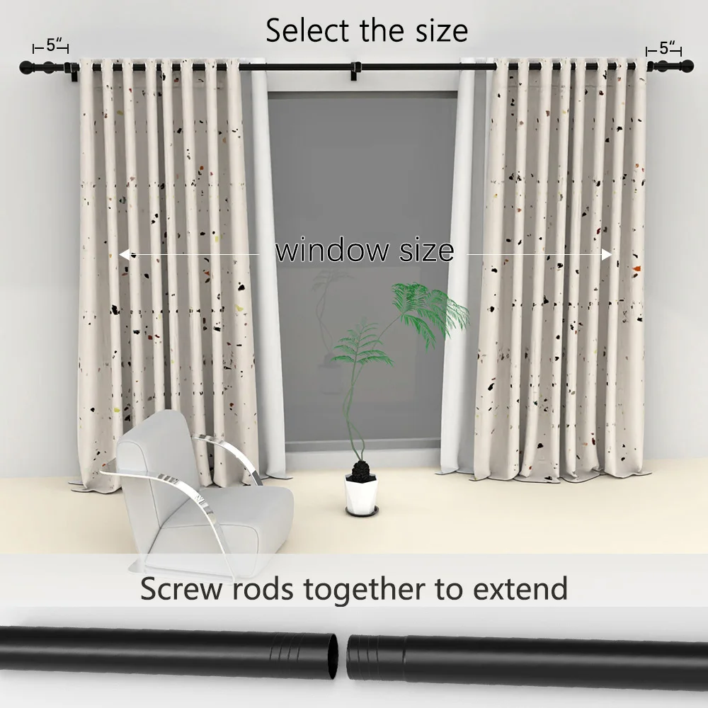 Double Rod Curtain Rod 60-147inch Adjustable Black Thickened Metal Track Rod, Front and Back Double Rods (Front 0.75