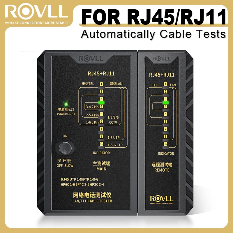

Тестер сетевого кабеля ROVLL, сетевой инструмент для 8P8C RJ45 RJ11 RJ12 UTP LAN, инструмент для тестирования проводов