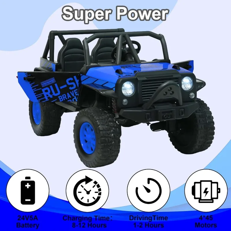 24V 5AH 2 lugares rodas elétricas 4WD veículos elétricos infantis controle remoto UTV passeio carro absorvedor de mola sem fio Bluetooth (azul)