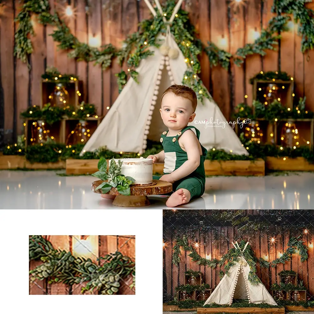 

Glowing In Tents Photography Backdrop Kids Baby Cake Smash Photography Props Child Adult Wooden Board Studio Backgrounds