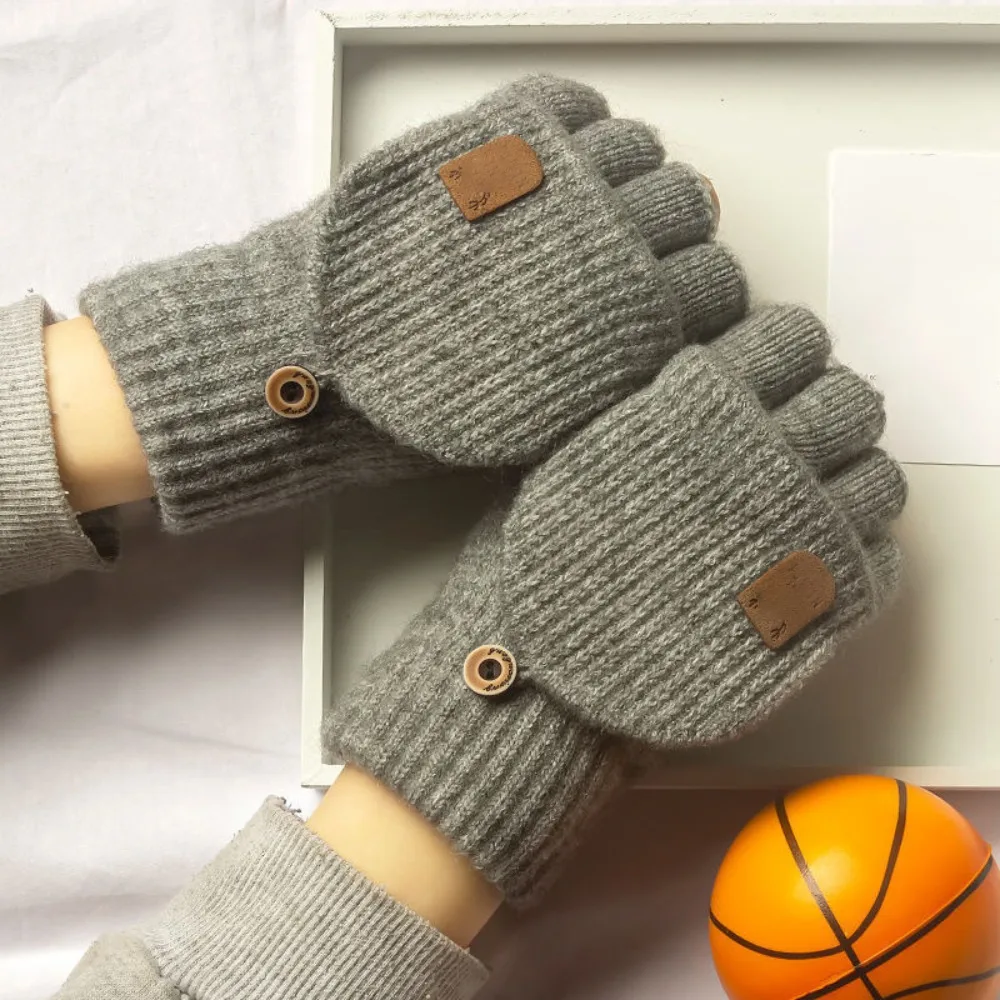 

1Pair Winter Warm Wool Gloves Thickening Knitted Flip Gloves Without Fingers Mittens Touch Screen Exposed Finger for Unisex New