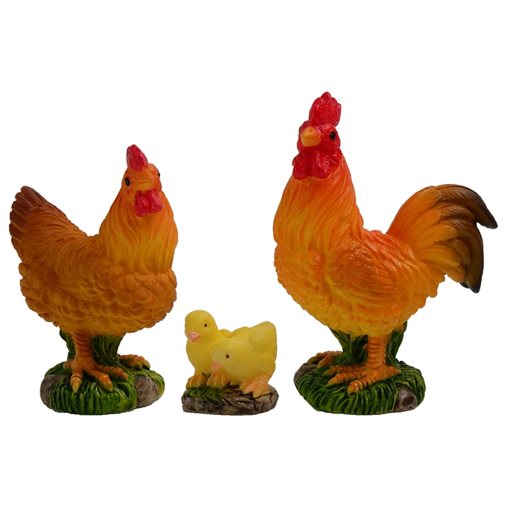 

3 Pcs Resin Rooster Ornaments Chicken Sculpture Decorative Figurine Desktop Farm Animal Outdoor Garden Toy Micro Scene