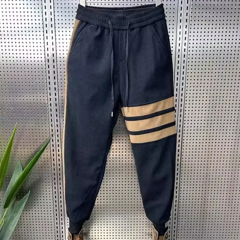 Pantalones deportivos ajustados de pana gótica para hombre, pantalones de chándal ajustados a rayas, medias recortadas, oferta de bienvenida Xxxl, Otoño e Invierno