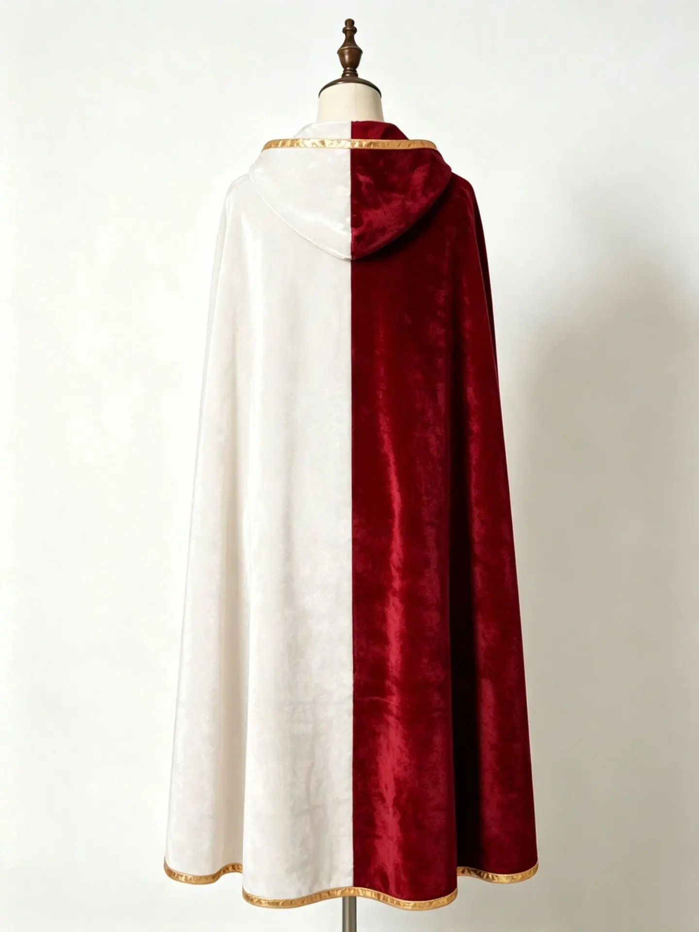 Vintage Kapuzenumhang aus Samt mit Goldrand, Renaissance-Hexenkostüm, mehrfarbig, Halloween, Feiertagsparty, Maskerade, Cosplay-Robe – Detail 9