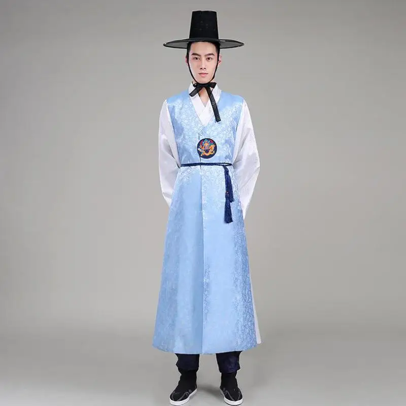 Roupa coreana tradicional para homens, vestes antigas, corte étnica, roupa oficial, traje do desempenho do estágio, masculino Hanbok multicolor