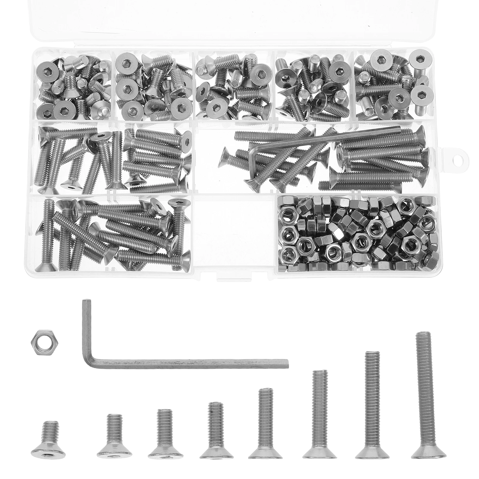 

260 Pcs Screw Kit Bolt Hardware Washers Short Hair Bolts and Nuts Assortment Carbon Steel Angled Head