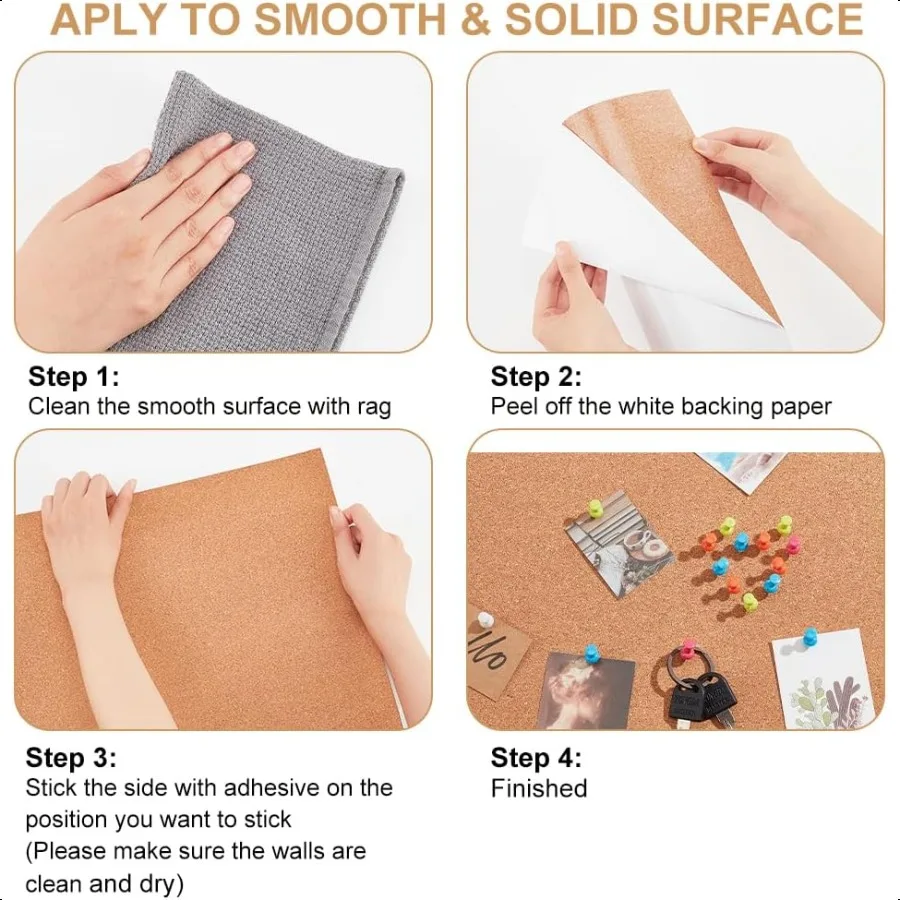 78x16 بوصة ذاتية اللصق لفة الفلين 1 مللي متر سميكة المدعومة ألواح الفلين حصيرة قوية ذاتية اللصق Corkboard لتزيين أثاث الجدار #4