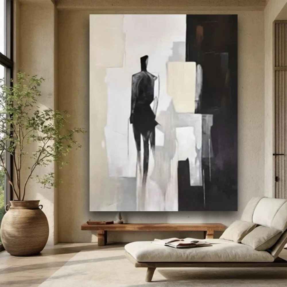 

100% hand drawn black and white abstract oil painting original wall painting home living room decoration paint interior aestheti
