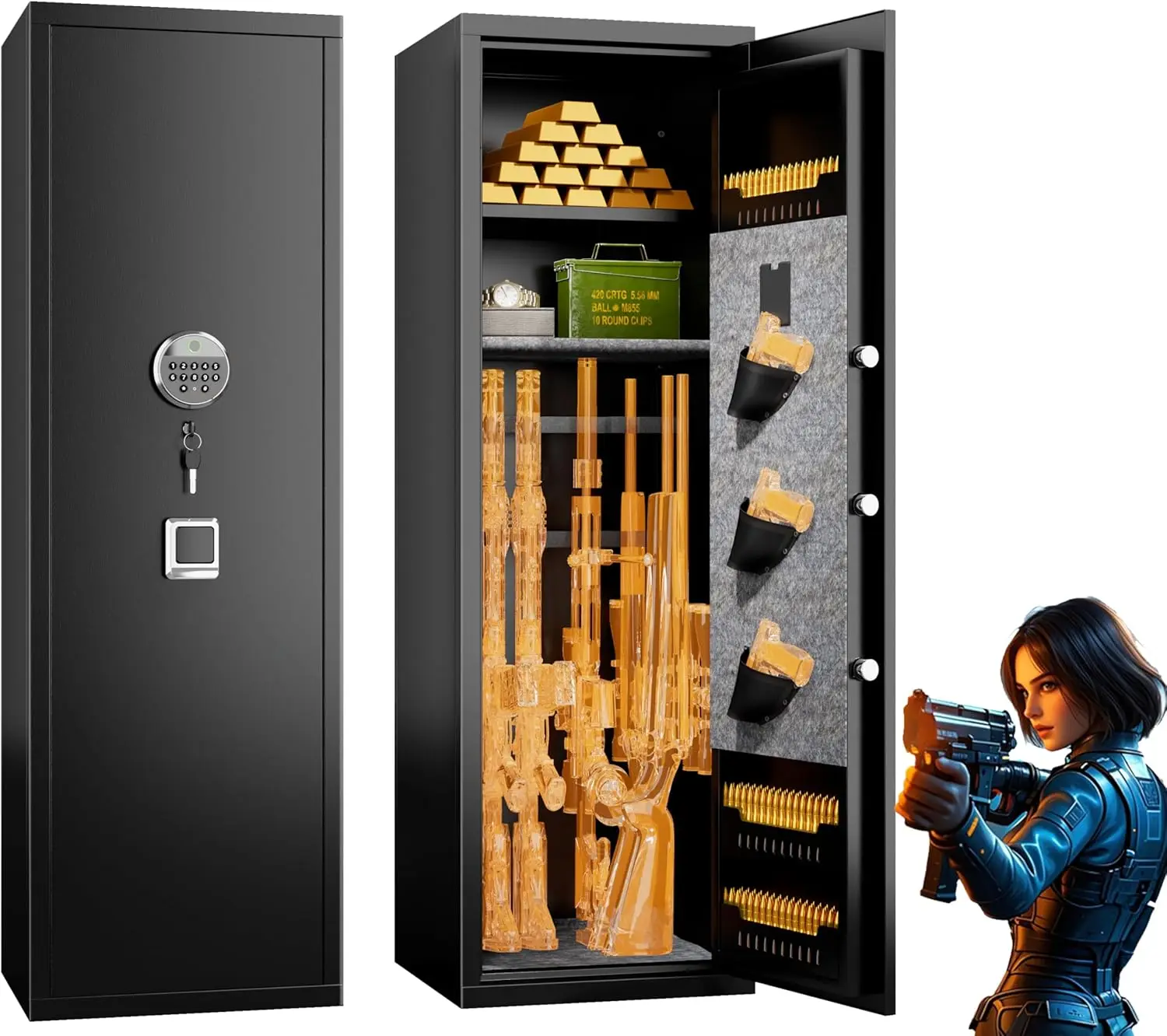 

8-12Fingerprint Gun Safe for Rifles and Pistols,GunSafes for Rifle and Password Lock,GunCabinet for Home with Adjustable Shelves