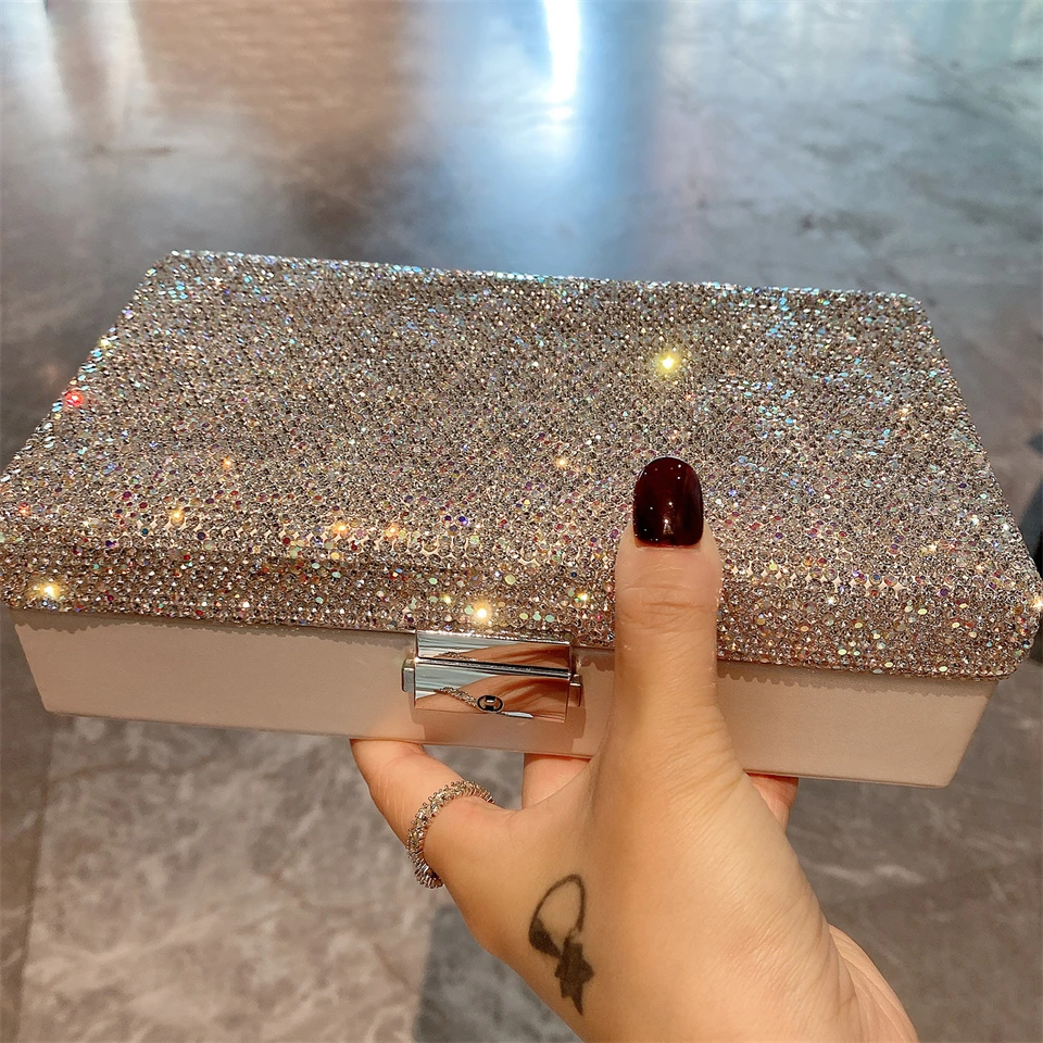 

Jewelry Storage Box with Rhinestones Dustproof Flannel Acrylic Case for Earrings Bracelets Necklaces Organizer Jewelry Drawers