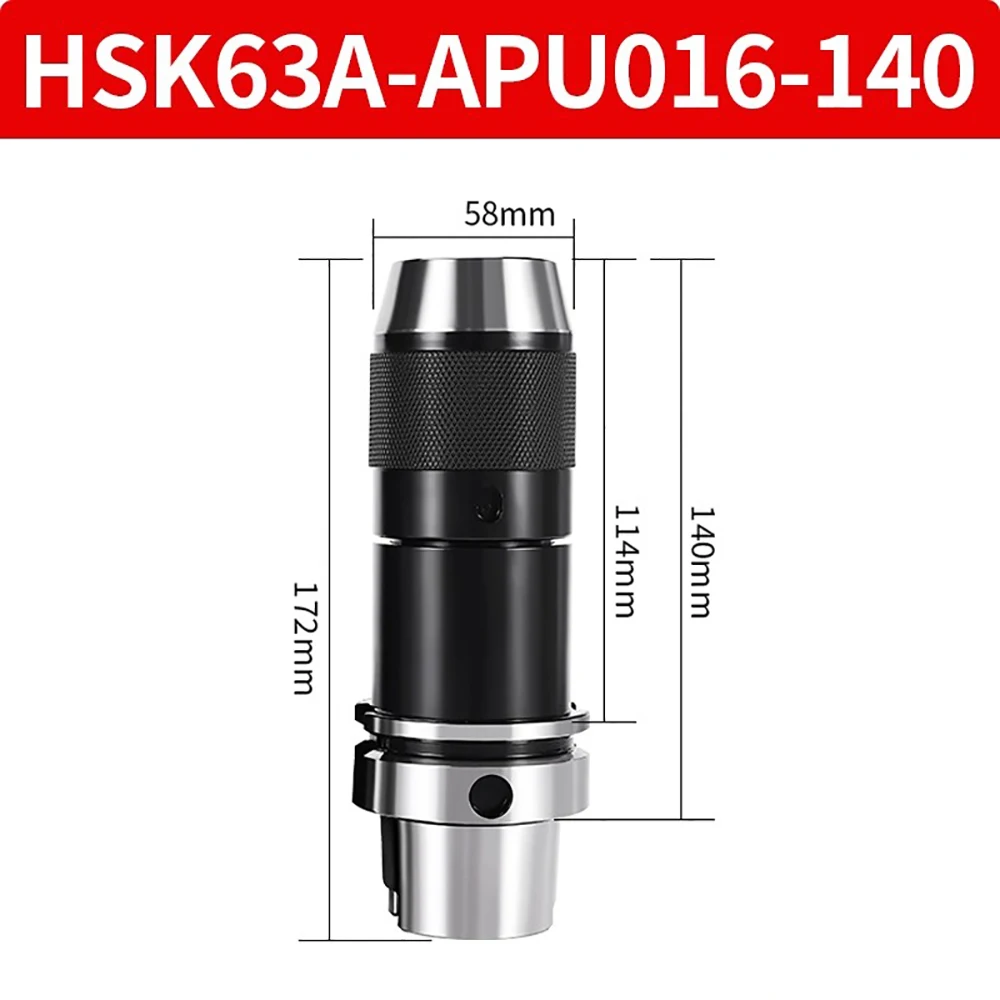 

Precision CNC Self-Tightening Drill Chuck HSK63A - APU016 (1-16mm) for High Speed 30,000 RPM