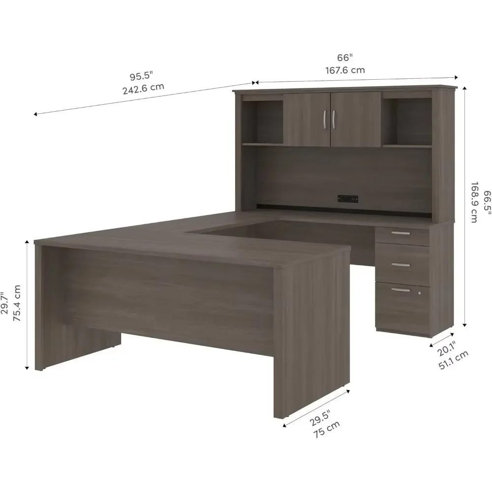 U or L-Shaped Executive Office Desk with Pedestal and Hutch in Antigua,High-density commercial-grade particle board work surface