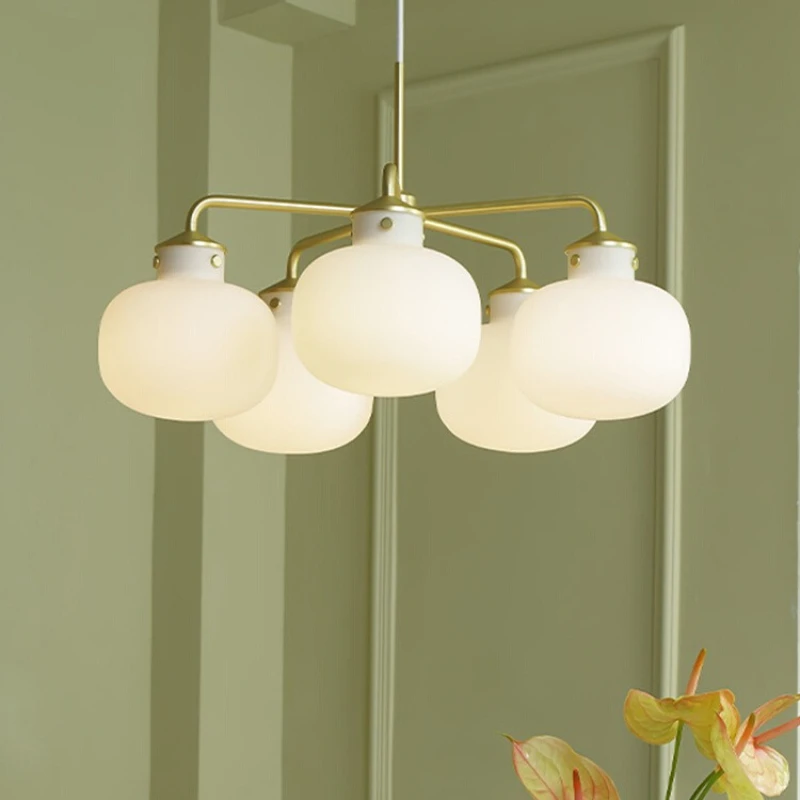 

French Cream Style Ceiling Chandeliers Opal Glass Lampshade Restaurant Cafe Living Room Homestay Art LED Pendant Lights Fixtures