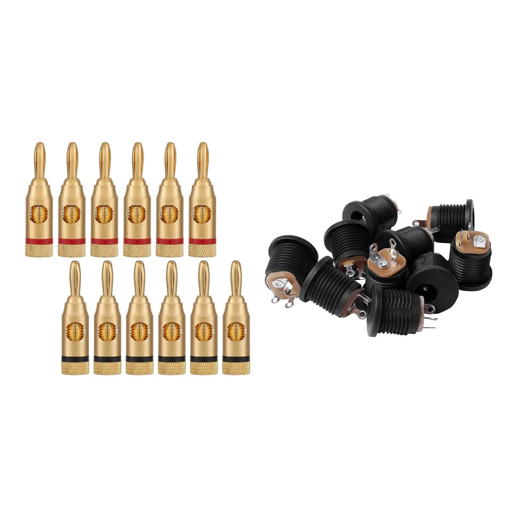 10 Pcs Panel Mount 2.1X5.5Mm Power Jack DC Socket & 12 Pcs Gold-Plated Banana Plug Or Connector (Open Screw Type)-Y47A