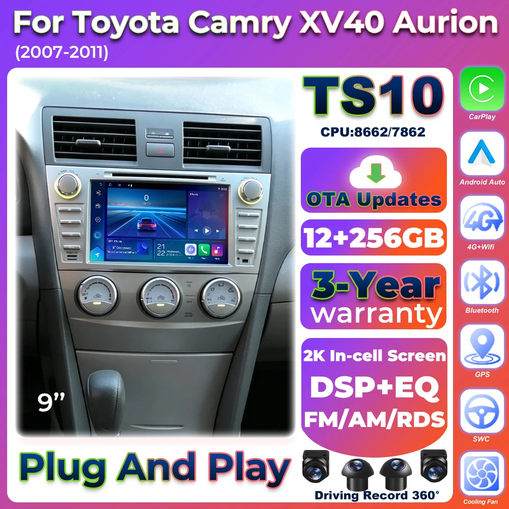 Android 16 Auto Car Radio For Toyota Camry XV40 Aurion 2007 2008 2009 2010 2011 Carplay BT Video Multimedia Player 5G Wifi GPS