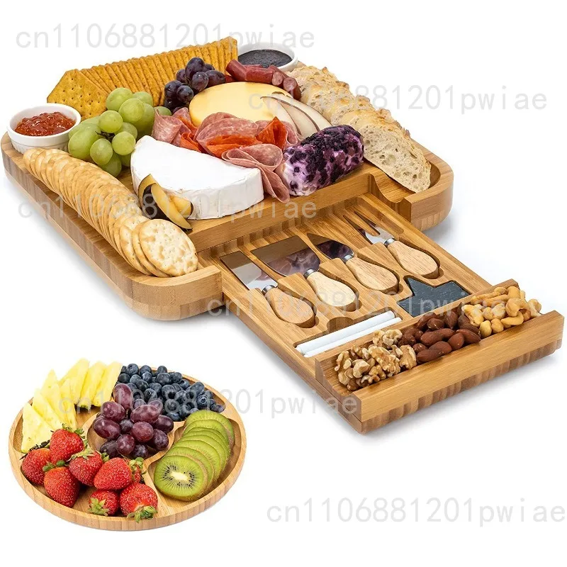 Bamboo cheese board with stainless steel knives four-piece set, bamboo cheese board cutting board chopping board, western