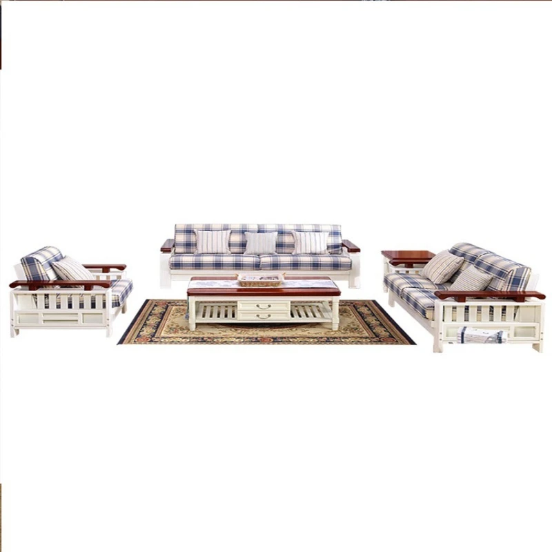 

American combination pastoral and rural Nordic style, small apartment in the living room, simple and modern solid wood sofa
