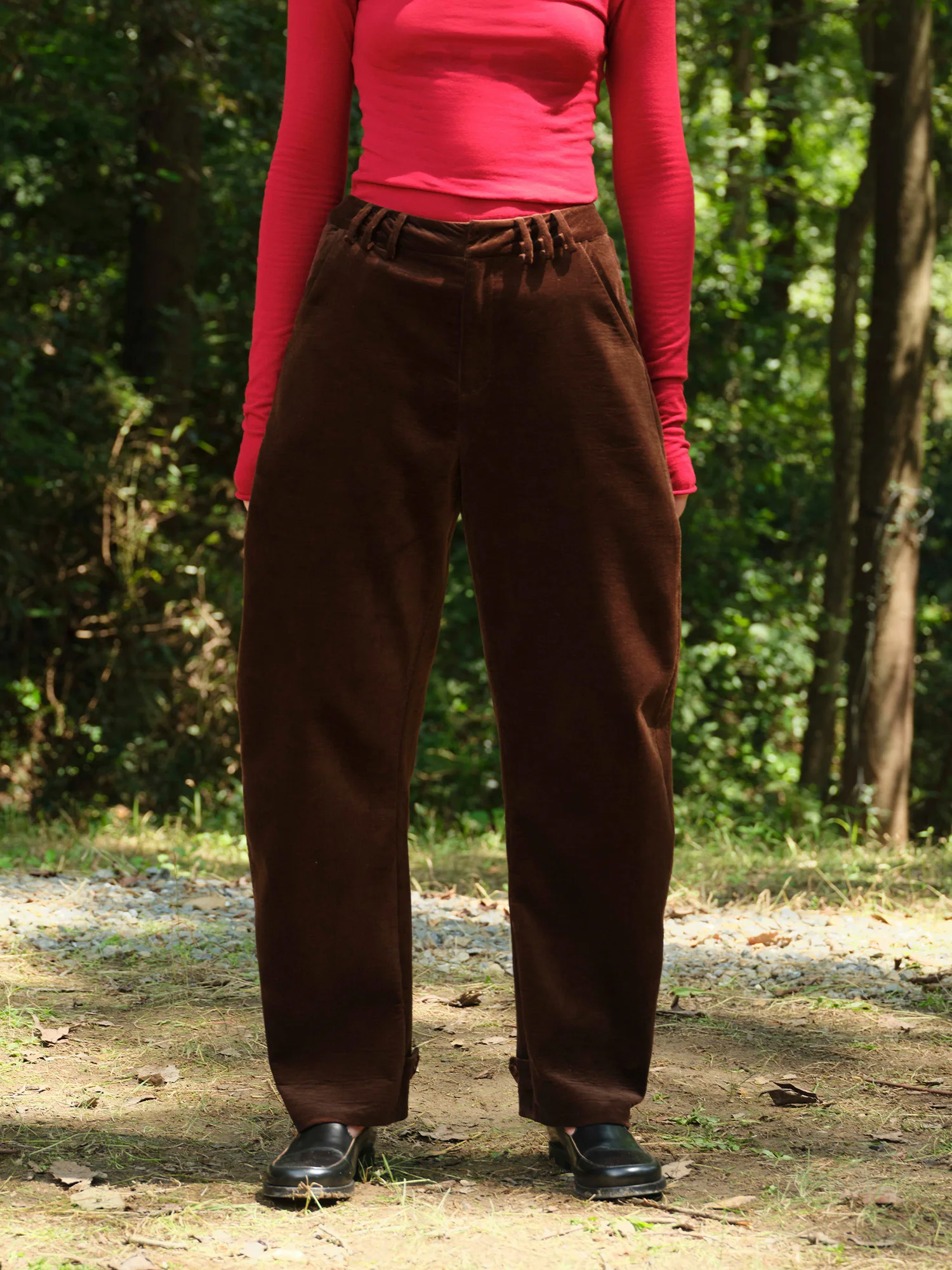 

PBlueDot Women's Brown Outline Corduroy Pants Autumn Winter Slimming Trousers Banana Scythe ape Retro Sle Cotton Blend