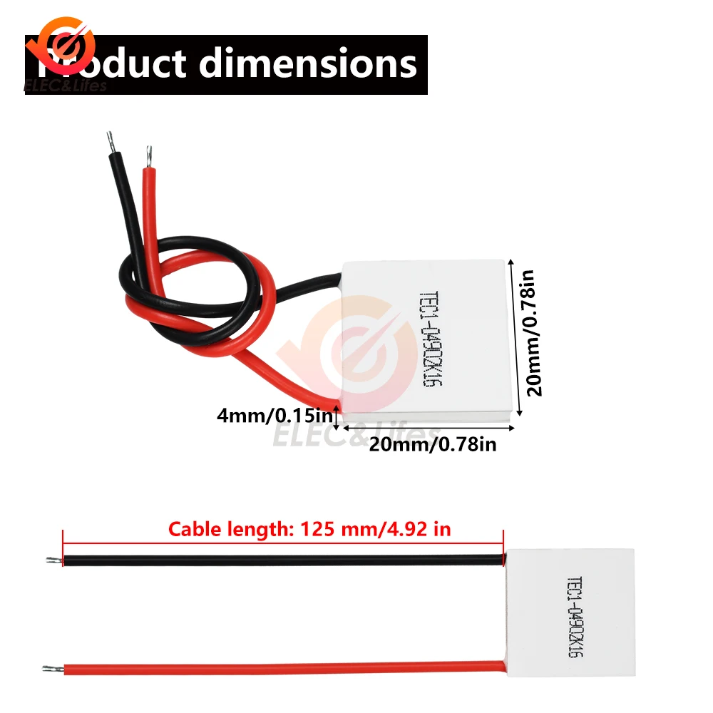 TEC1-04902 K16 열전기 냉각기 펠티어 20X20X4.0mm DC 5V 2A 10W 반도체 냉동의 새로운 기능