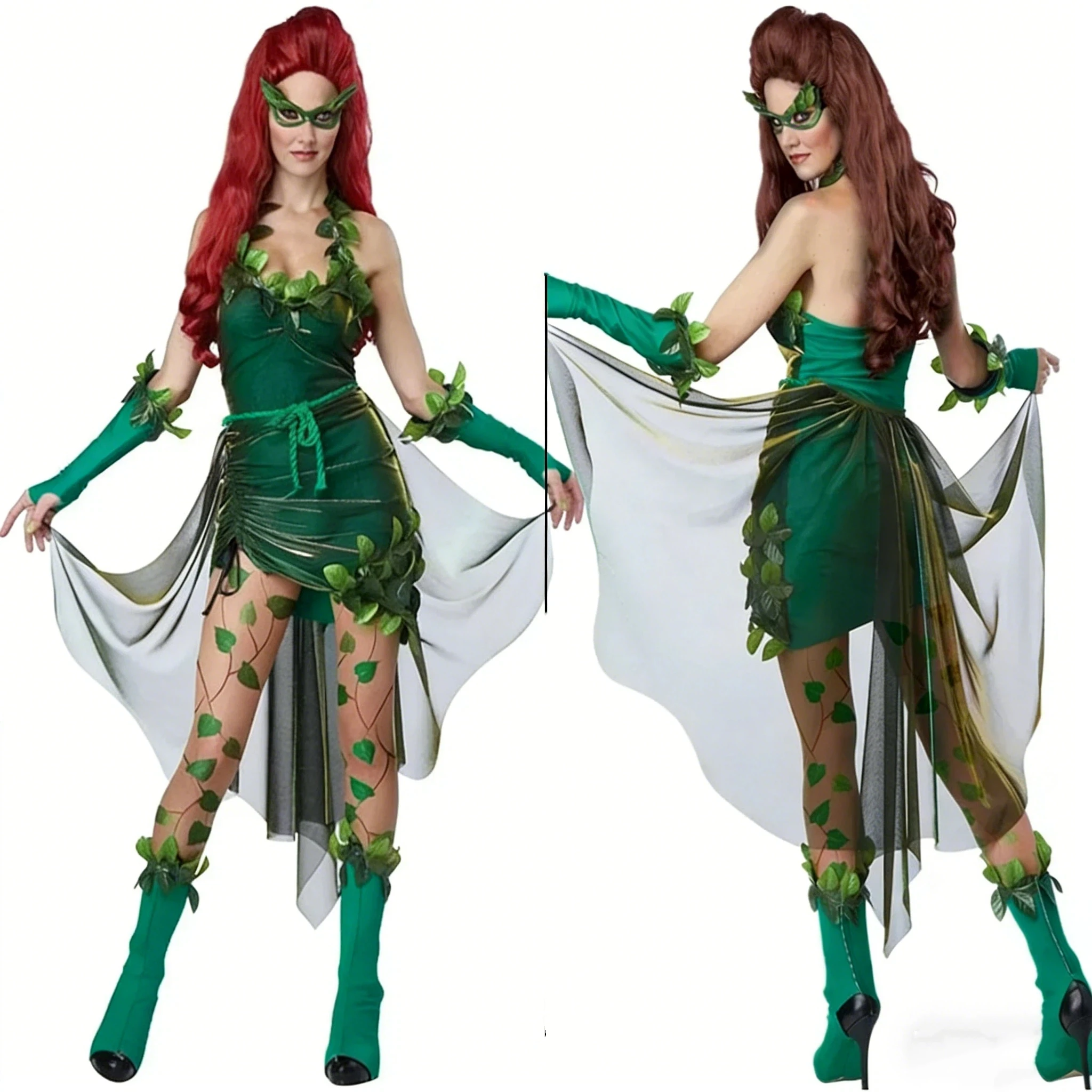 

Women Halloween Sexy Thin Green Leaf Stockings Movie Cosplay Accessories Carnival Fancy Dress Up Party Costume