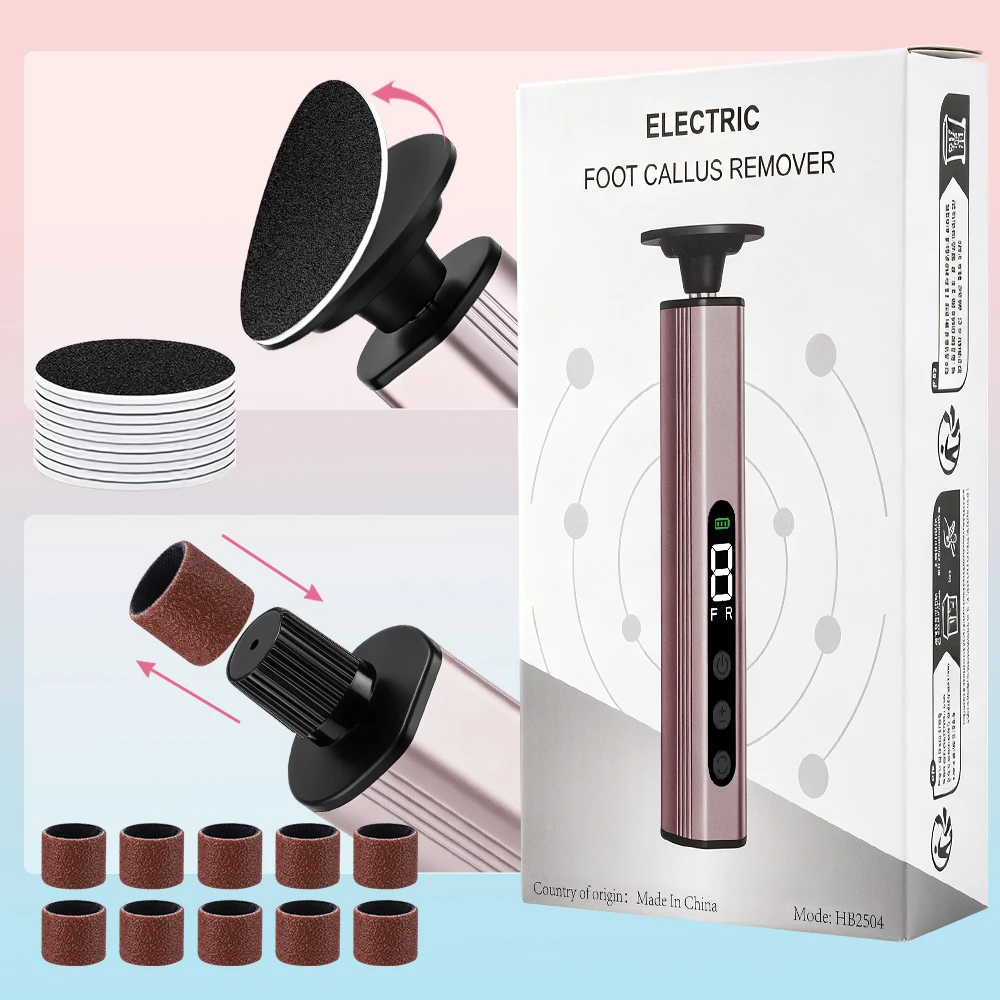 Aluminum Alloy Electric Foot Grinder 9 Speeds Cordless Callus Remover Pedicure File for Feet with 20PCS Sandpaper Discs