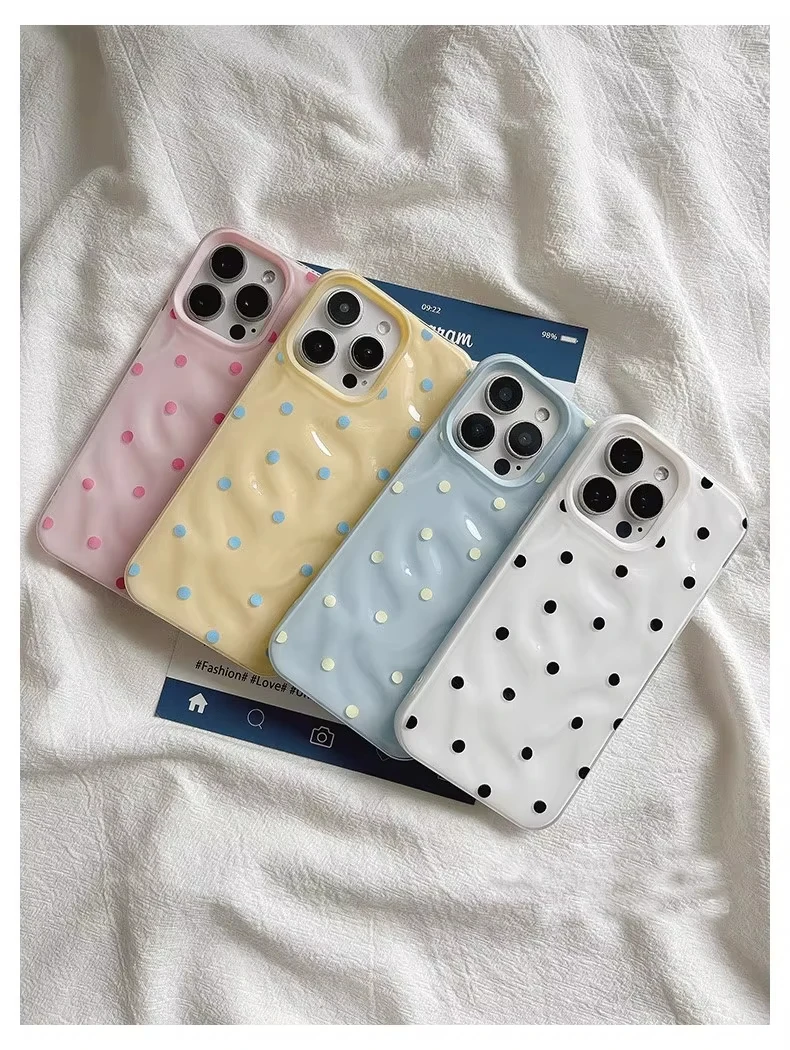 Love Polka Dot Folds Texture Phone Cases For IPhone 15 16 Pro Max Case 11 12 13 14 Pro Silicone Shockproof Fashionable Cover - náhled 2