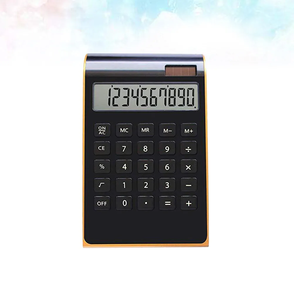 

1Pcs Portable Calculator Electronic Solar Powered with Gold Frame Compact Design for Office Home School Daily Calculation