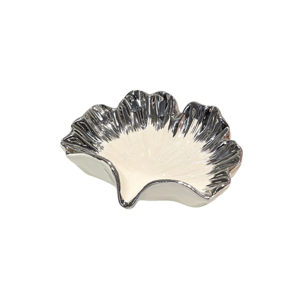 Ceramic Ginkgo Leaf Drain Soap Dish Opening Design Smooth Edges Shell Soap Holder V-shaped Drainage Soap Tray Photo Props