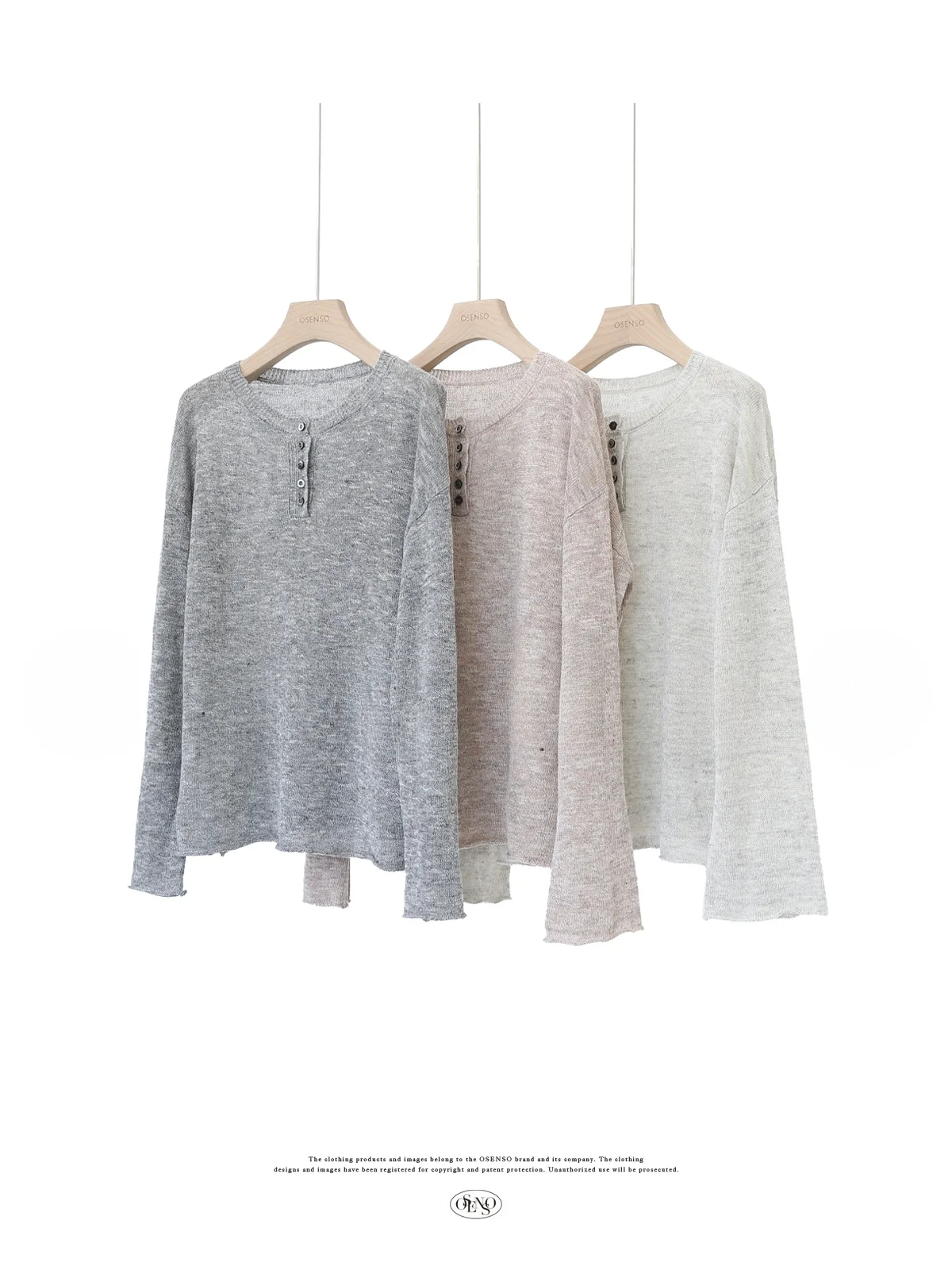 

OSENSO Sugar Girl Повседневная свободная футболка с длинными рукавами и манжетами, воротником Хенли, средней длины, из смесового хлопка и льна, летний модный топ