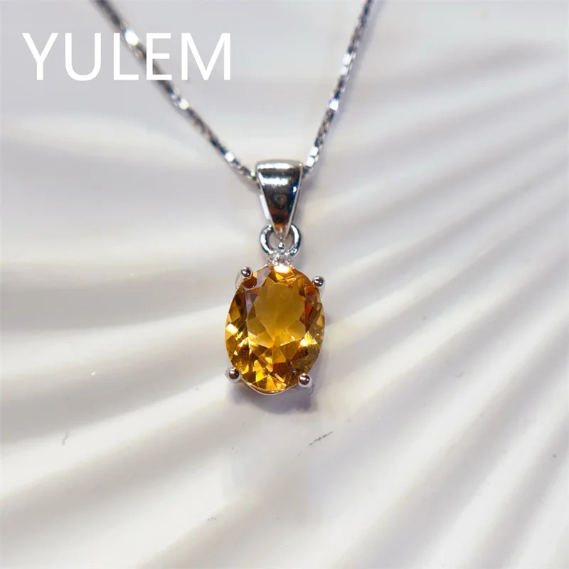 YULEM Elegant Pendant S925 Silver Natural Citrine Gemstone Light Luxury Jewelry for Girls & Lady Birthday & Daily Wear Gift