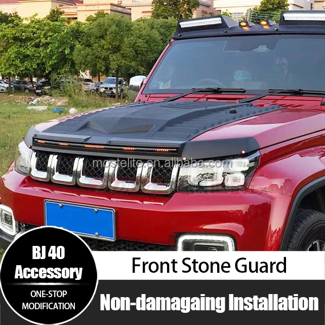 Popular Front Engine Hood Deflector Stone Guard Hood Protector With Light Stripe For BAIC BJ40P/C 2014-2024