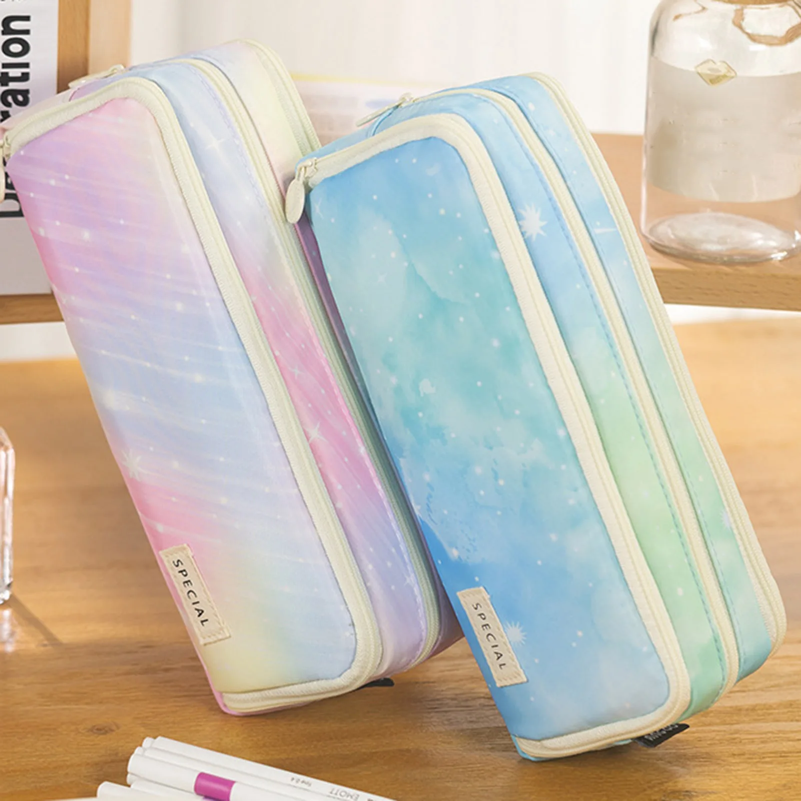 Imagem -05 - Simples Gradiente Cor Lápis Bolsa com Zipper Papelaria Case Mantendo Pequenos Itens