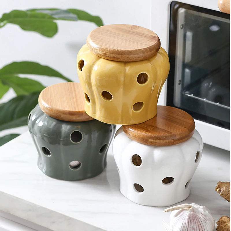 Creative Ceramic Garlic Storage Jar Hollow Storage Tank Garlic Chili Ginger Storage Box Moisture Proof Anti-mold Containers