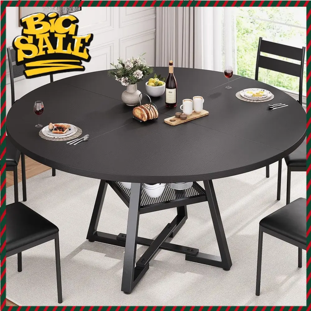 

Бестселлер51: Круглый обеденный стол на пьедестале, компактная деревянная мебель для кухни и столовой (черный)