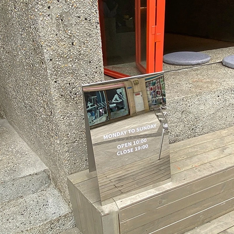 Floor Standing Stainless Steel Display Sign 40x60cm Mirror Brushed Double Sided Selfie Prop For Cafe Retail Store Shop Signage