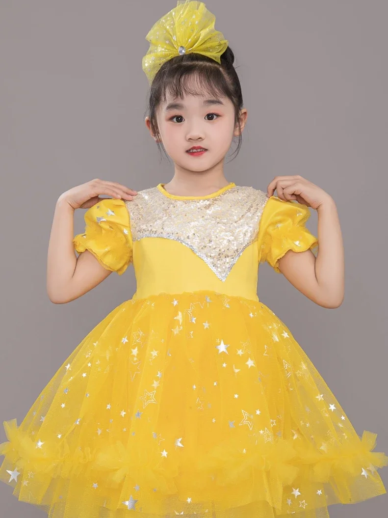 Children's performance costumes, girls' fluffy chiffon dresses, we are all little stars, dance sisters, cute little guys