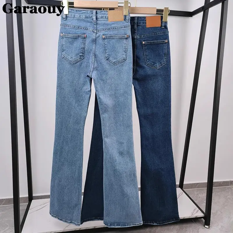 Garaouy 2023 Autumn New Women High Waist Straight Flared Pants Vintage Washed Jeans Female Zipper Fly Chic Street Denim Trousers