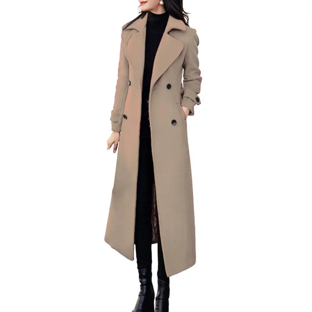 Thermal Winter Overcoat Women Business Mid-calf Length Jacket Formal Wool Blends Double-breasted Coat Thick