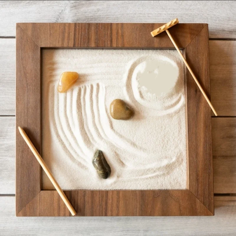 Mini Zen Garden Wooden Desk Sand Table Ornaments Small Landscape Crafts Retro Zen Garden Accessories For Relaxation & Meditation