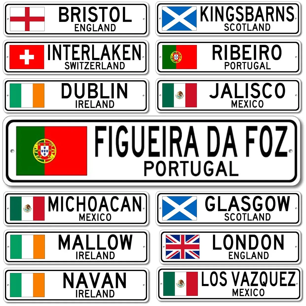 Decor Portugal Dublin London Vintage Tin Sign Funny Street Metal Signs Country Road Sign for Home Wall Cafe Bar Man Cave Outdoor