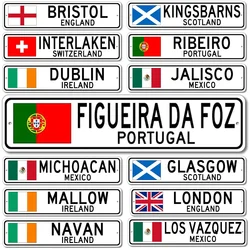 Decor Portugal Dublin London Vintage Tin Sign Funny Street Metal Signs Country Road Sign for Home Wall Cafe Bar Man Cave Outdoor