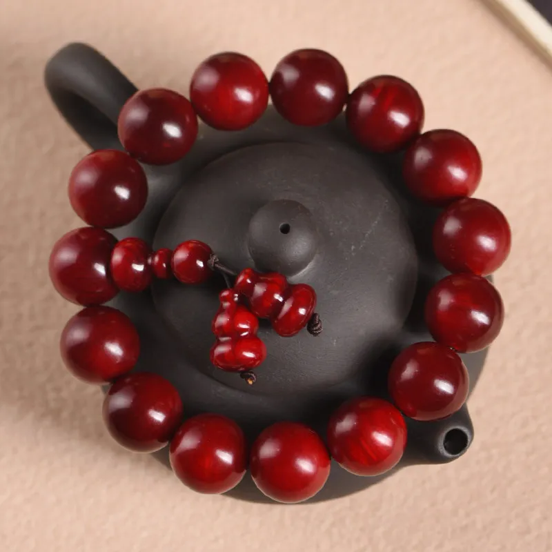 High Oil Content Translucent Jade Amber Wood Prayer Beads Bracelet Agarwood Red Wood Buddhist Rosary Gifts