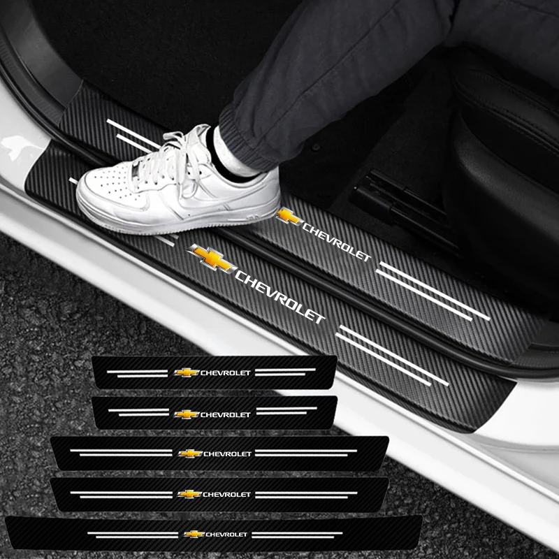 Pegatinas protectoras para umbral de puerta de coche, de fibra de carbono, impermeables, para Chevrolet Groove Corsa Aveo Niva Avalanche Matiz Equinox Tahoe