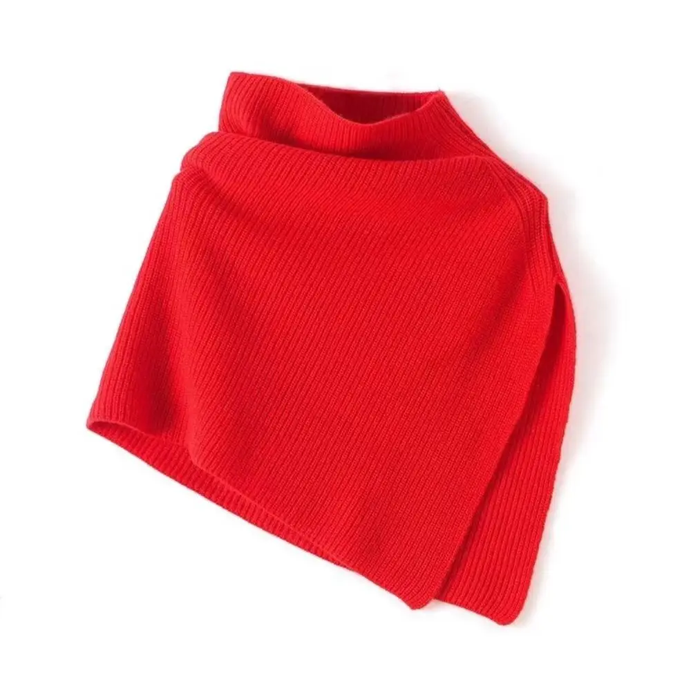 Solid Color Knitted Shawl Scarf Slit Front False Collar Coat Split Front Wrap Bib Style Pullover Warm Layering Wrap Cold Weather