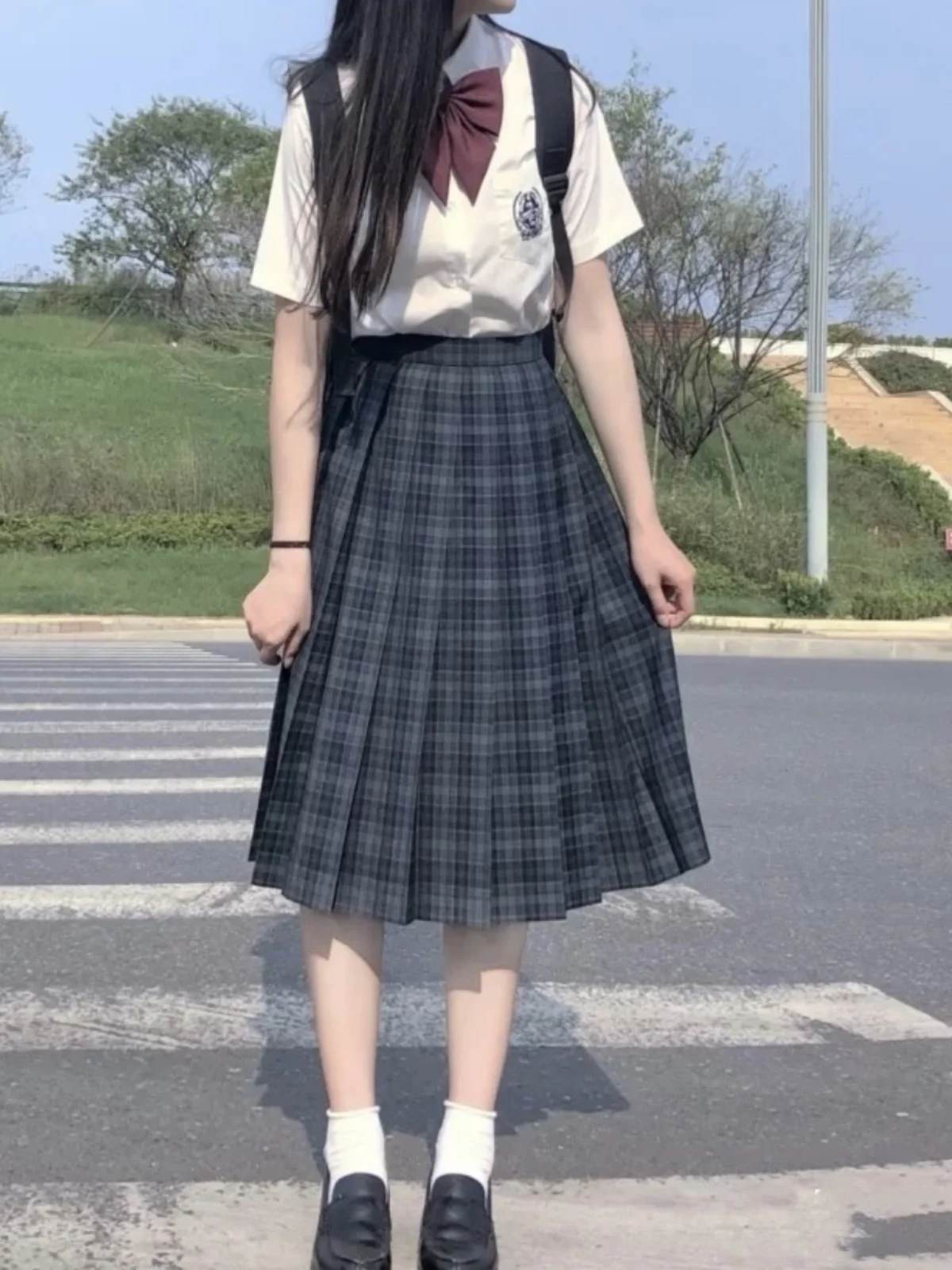 

orm School orm Skirt Set High Waist A-Line Midi Skirt Polyester Fiber Japanese Sle Sea Weed Design Top Student